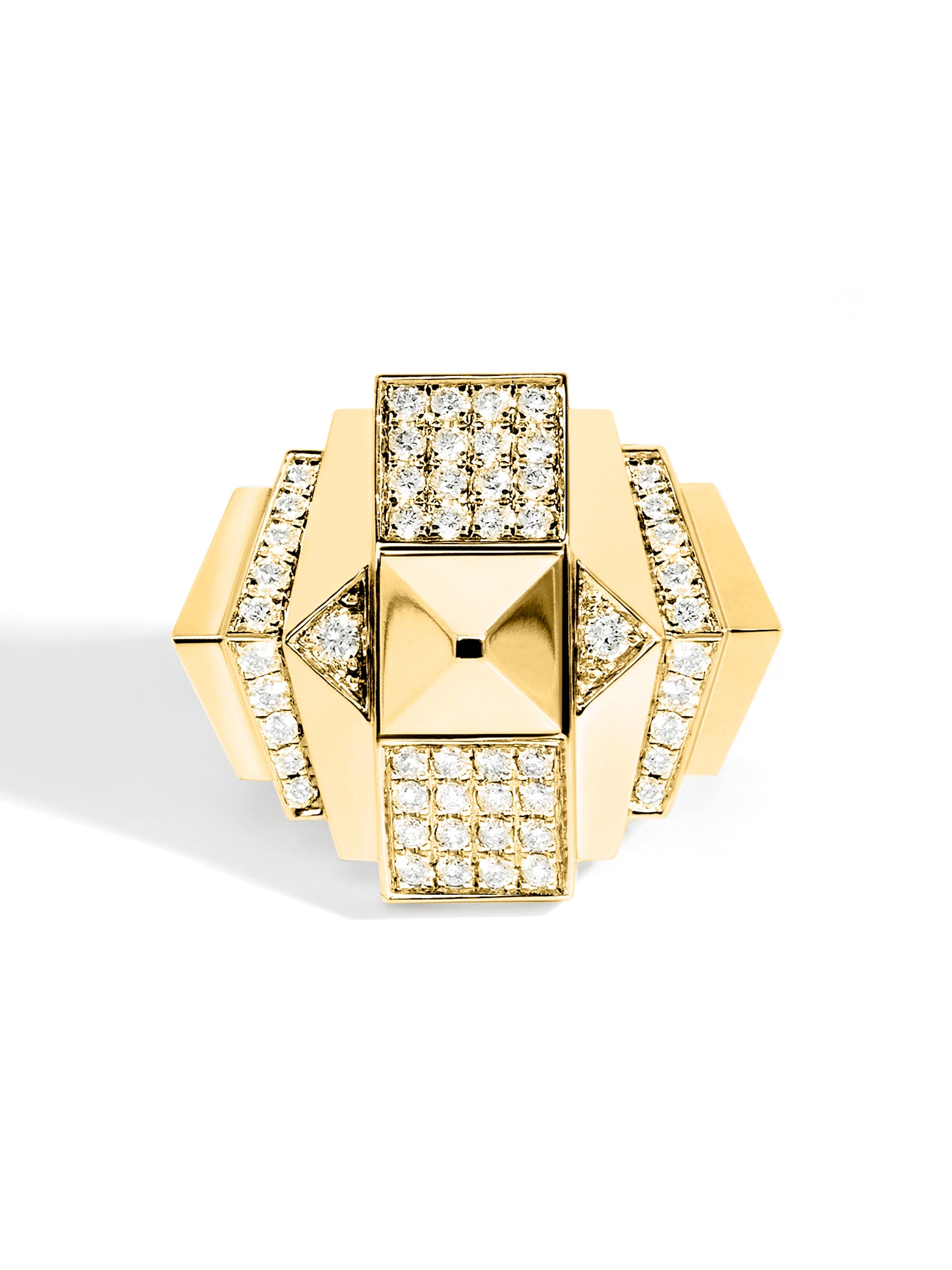 Yellow Gold and Diamond Rockaway Pyramid Half Paved Ring