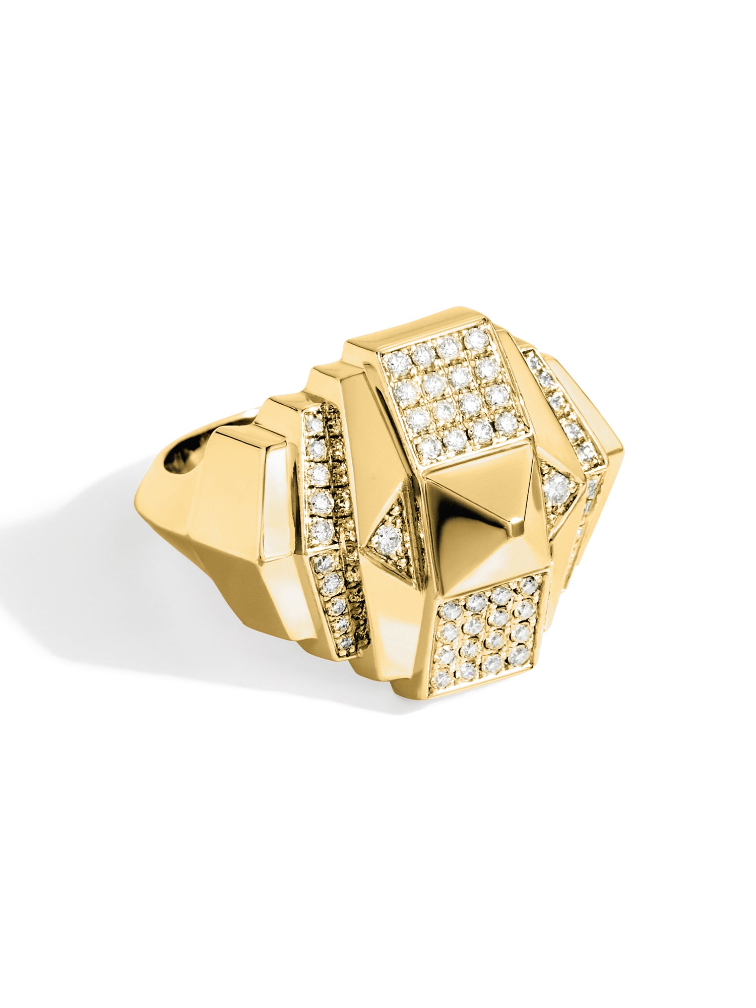Yellow Gold and Diamond Rockaway Pyramid Half Paved Ring