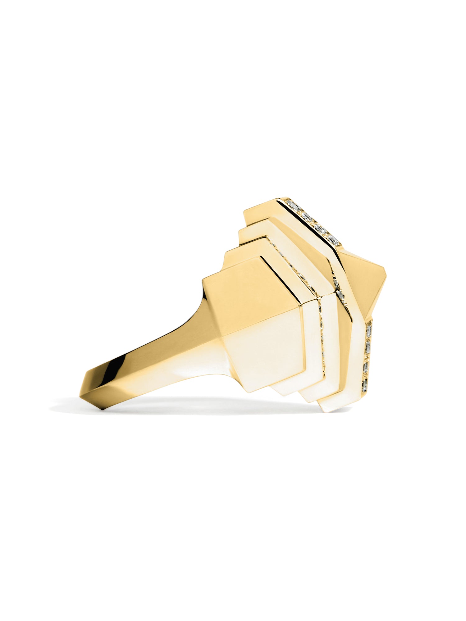 Yellow Gold and Diamond Rockaway Pyramid Half Paved Ring