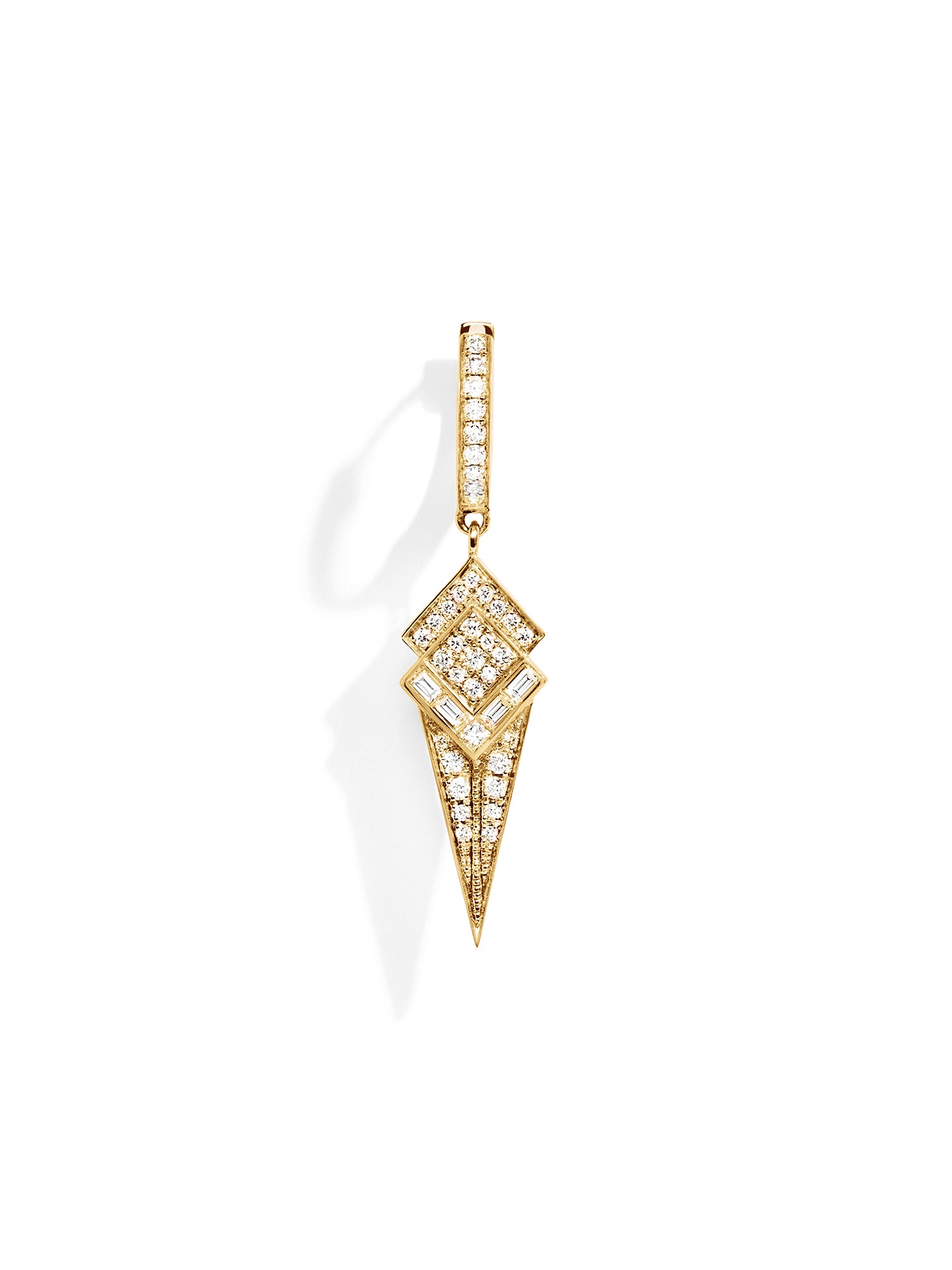Yellow Gold and Diamond Stairway Cone Hoop Earring