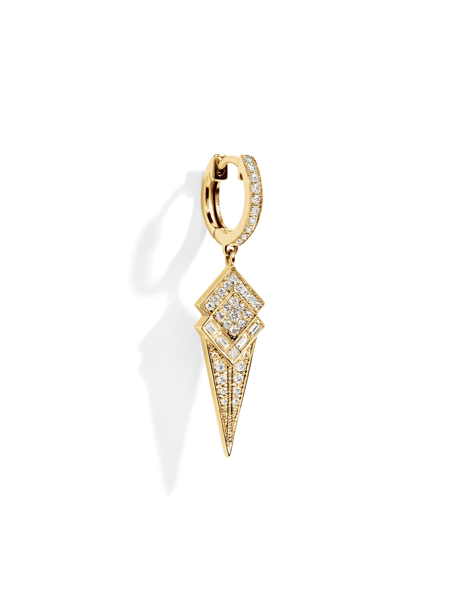 Yellow Gold and Diamond Stairway Cone Hoop Earring