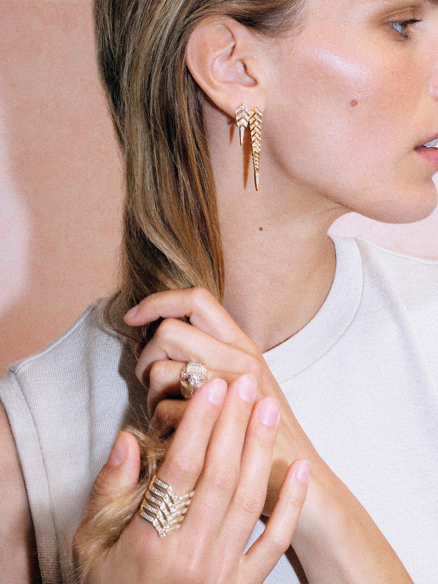 Yellow Gold and Diamond Stairway M Earring