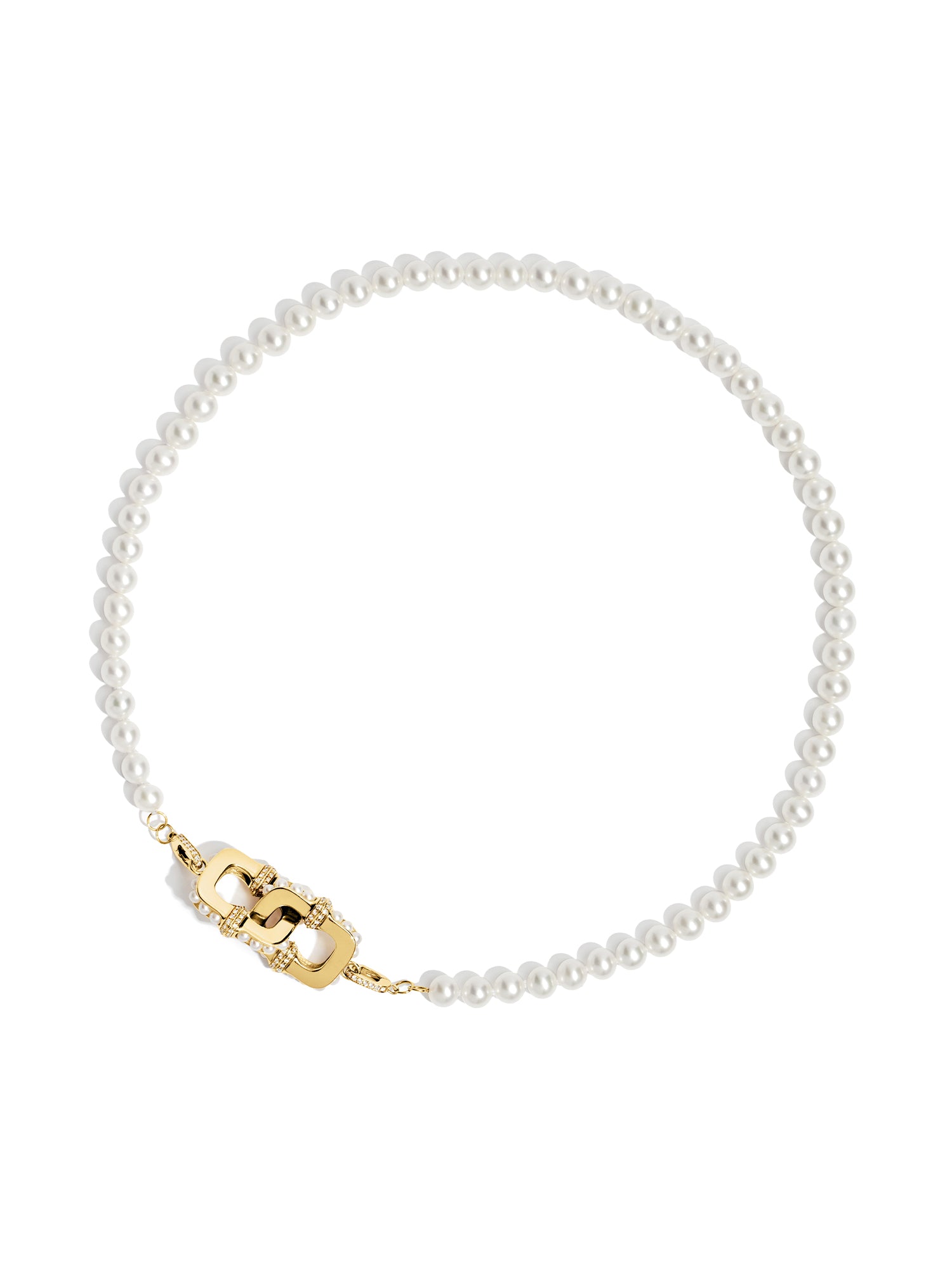 Yellow Gold, Pearl, and Diamond Unchained Entre-Maille Necklace