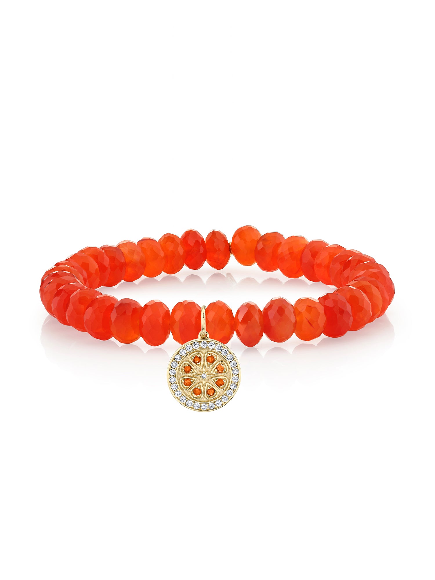Citrus Slice Charm on Carnelian Beaded Bracelet