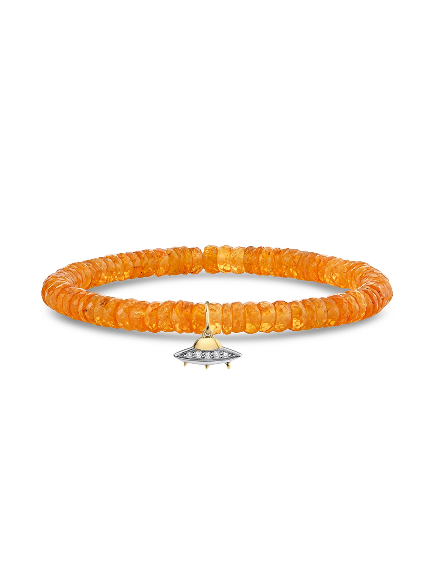 Flying Saucer Charm on Spessartite Beaded Bracelet