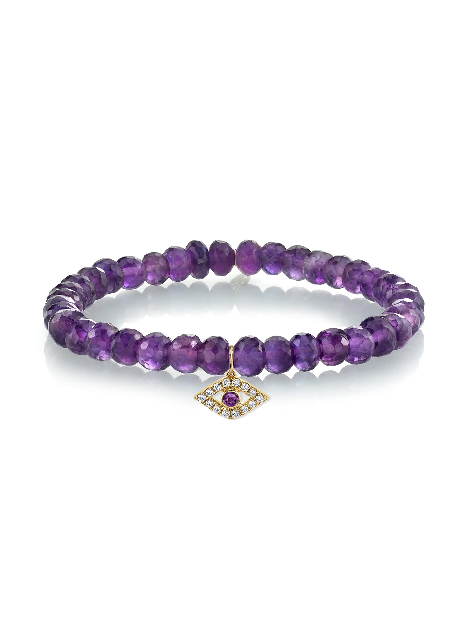 Large Bezel Protective Eye Charm on Amethyst Beaded Bracelet