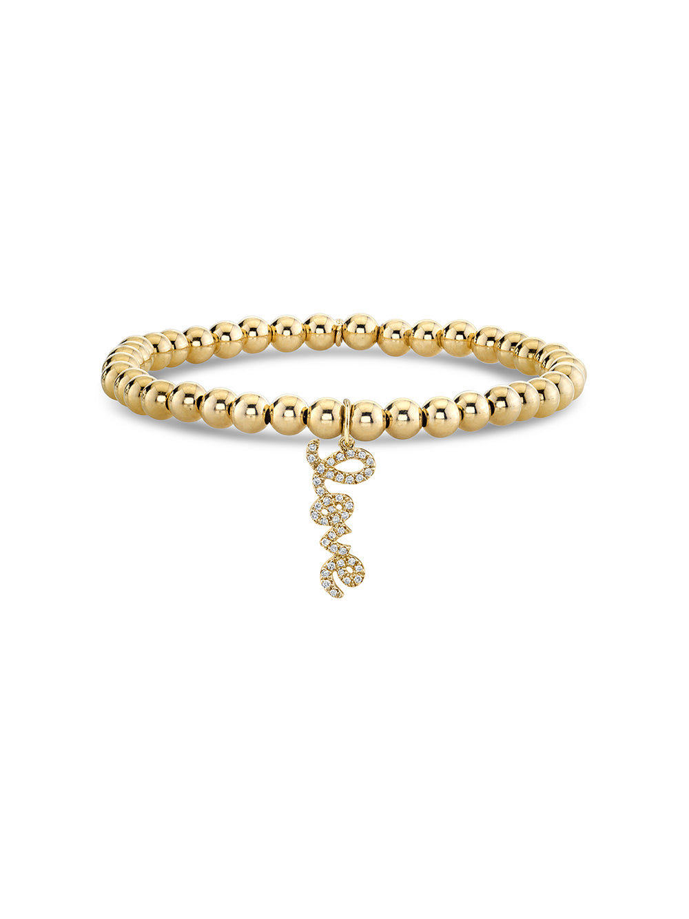 Love Script Charm on Yellow Gold Beaded Bracelet