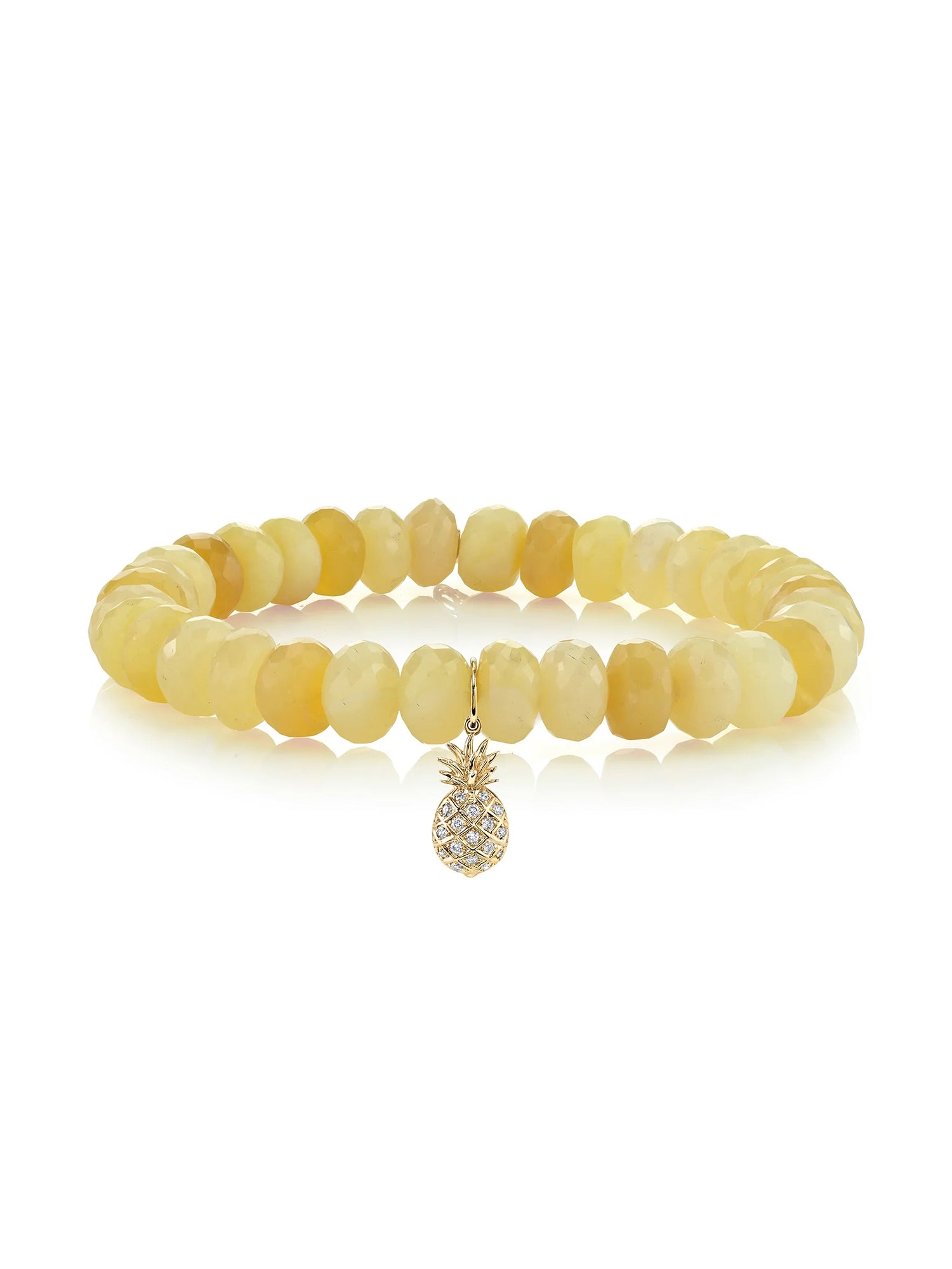 Pavé Pineapple Charm on Yellow Opal Beaded Bracelet