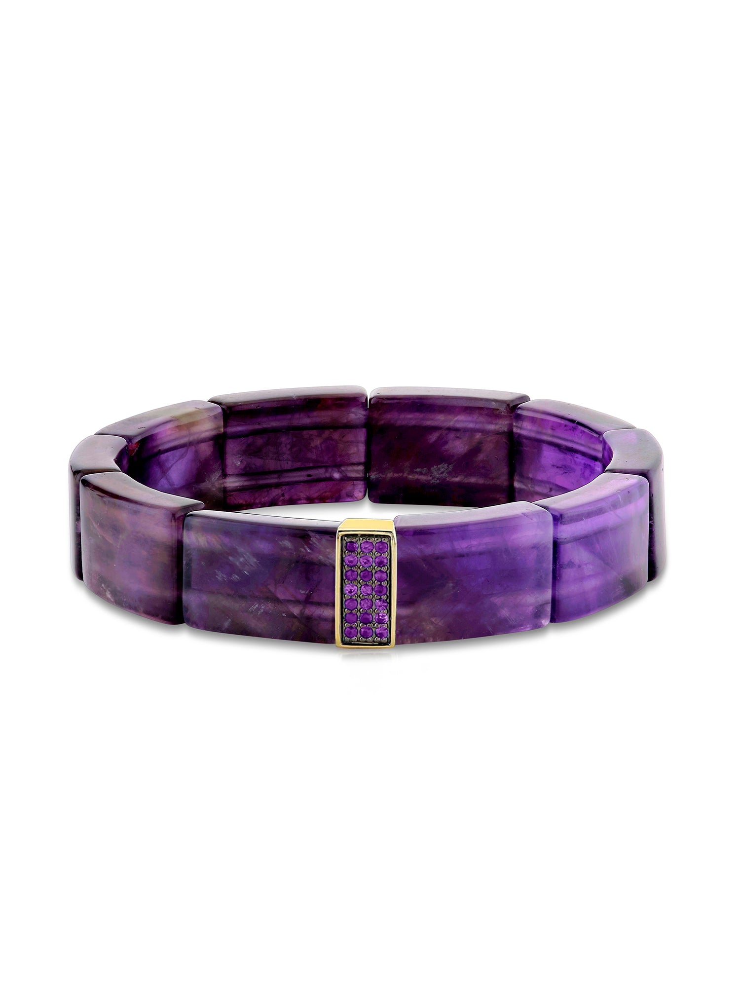 Pavé Spacer Bead on Amethyst Rectangle Beaded Bracelet
