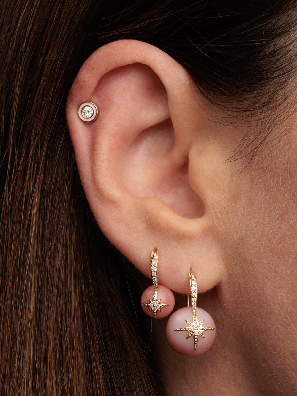 Pavé Starburst Pink Opal Bead Earrings