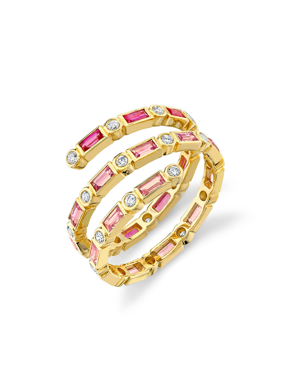 Pink Sapphire Baguette and Round Double Coil Ring