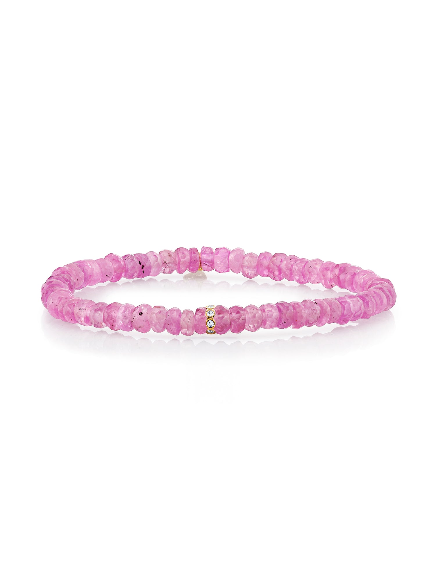 Round Bezel Rondelle on Pink Sapphire Beaded Bracelet
