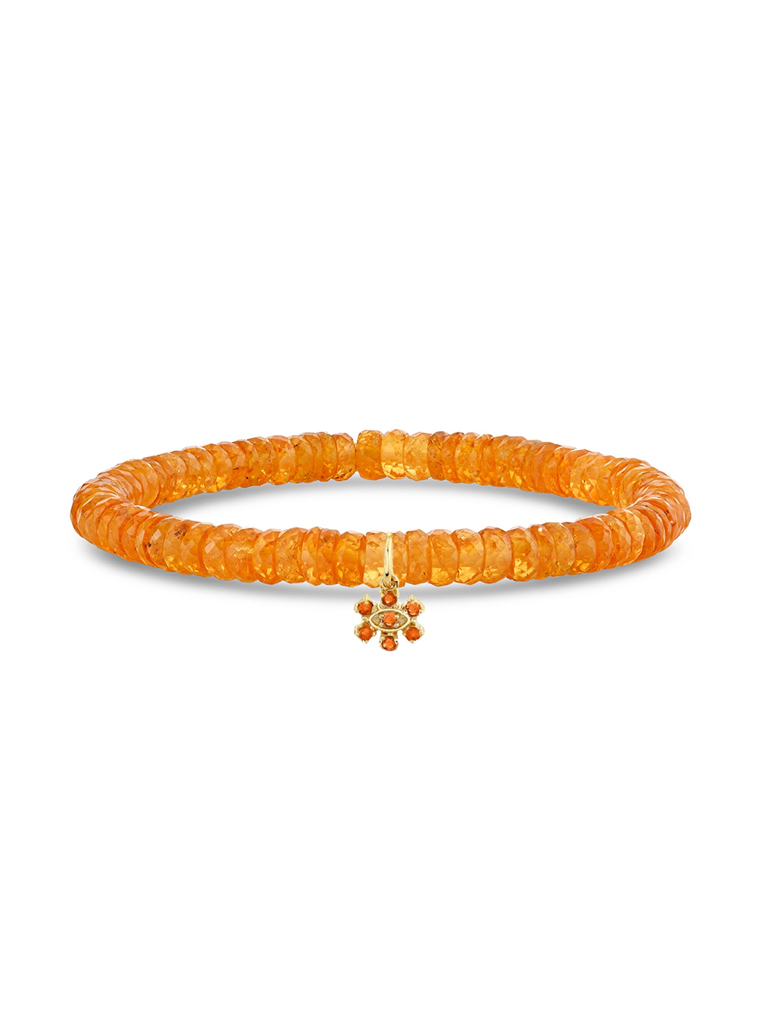 Small Marquis Eye Prong Set Flower Charm on Spessartite Beaded Bracelet