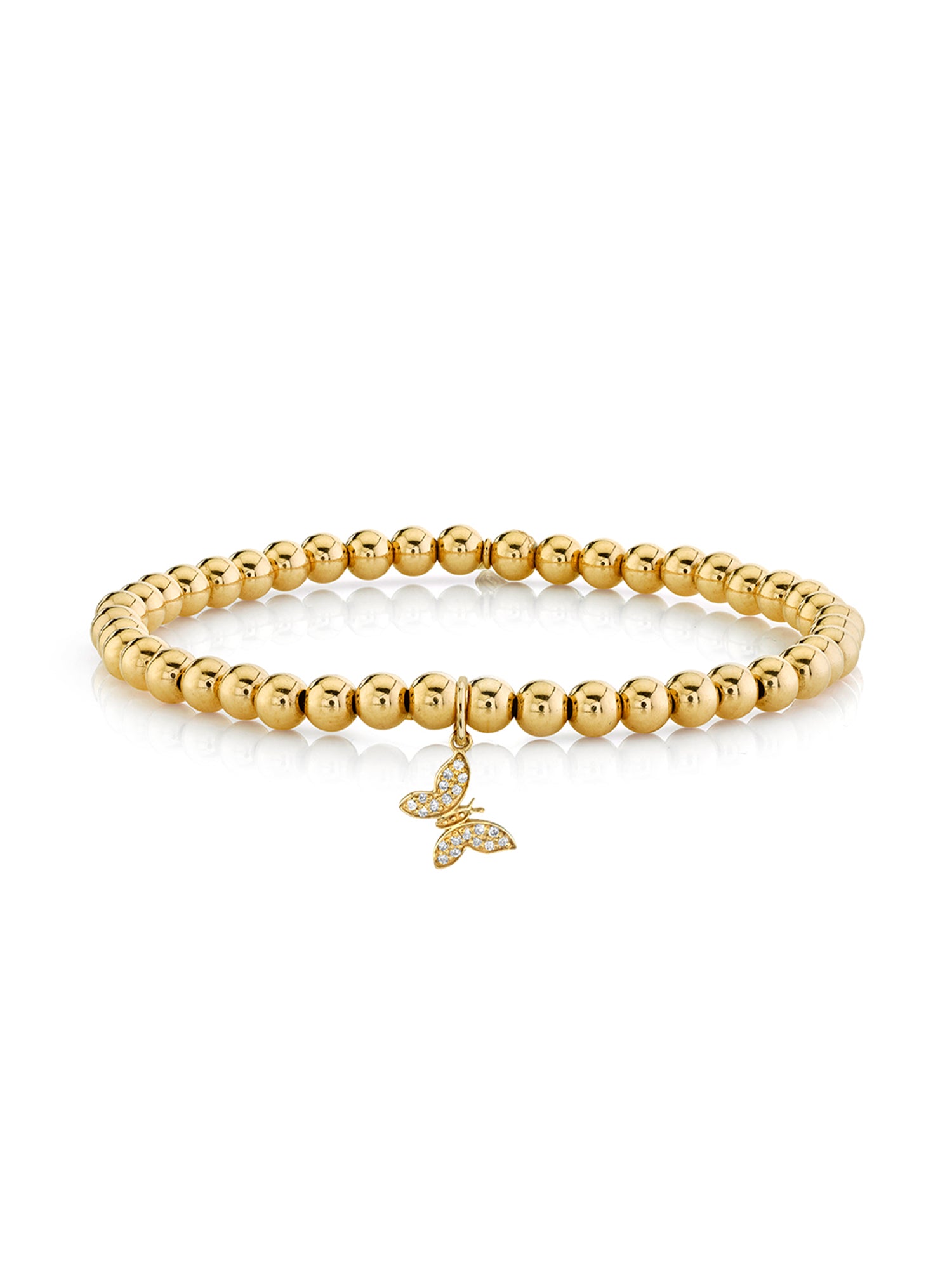 Tiny Pavé Butterfly Charm on Gold Beaded Bracelet