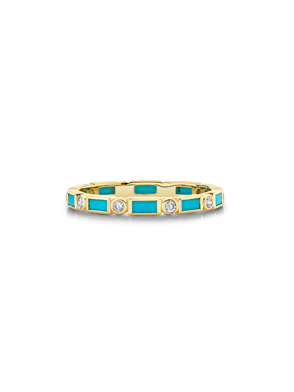 Turquoise Baguette and Round Bezel Eternity Ring