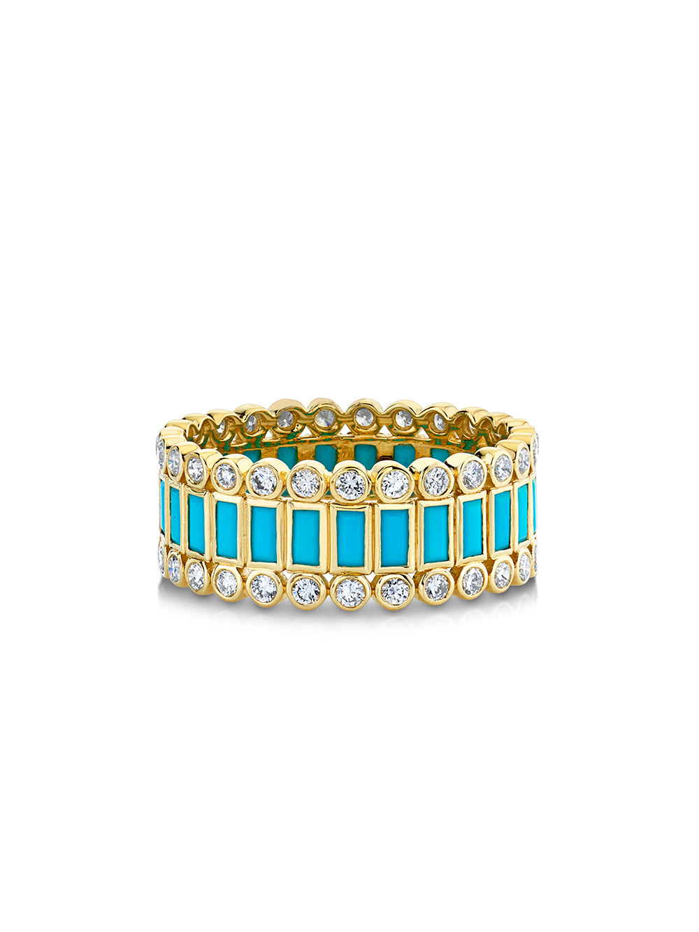 Turquoise Baguette and Round Bezel Stacked Eternity Ring