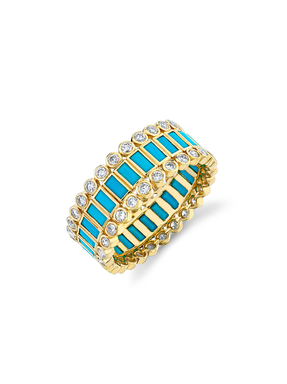 Turquoise Baguette and Round Bezel Stacked Eternity Ring