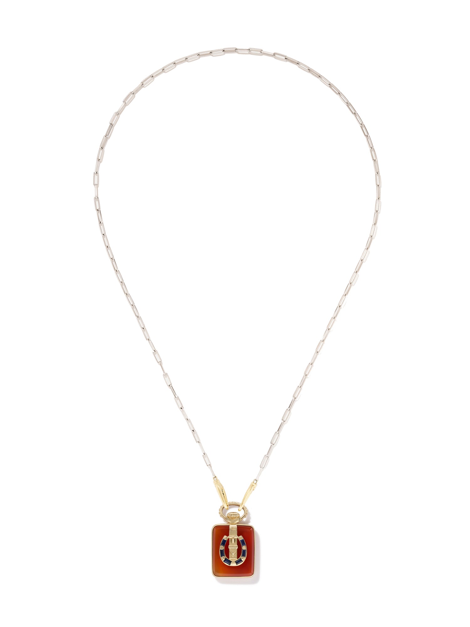 The Ace Vault in Orange Agate on Paperclip Mix Chain