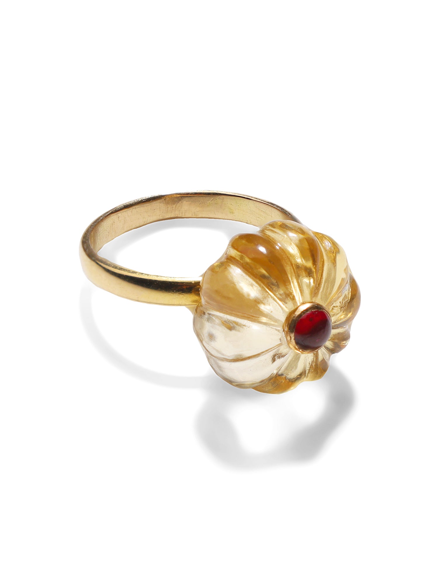 18k Yellow Gold Citrine and Ruby Ring
