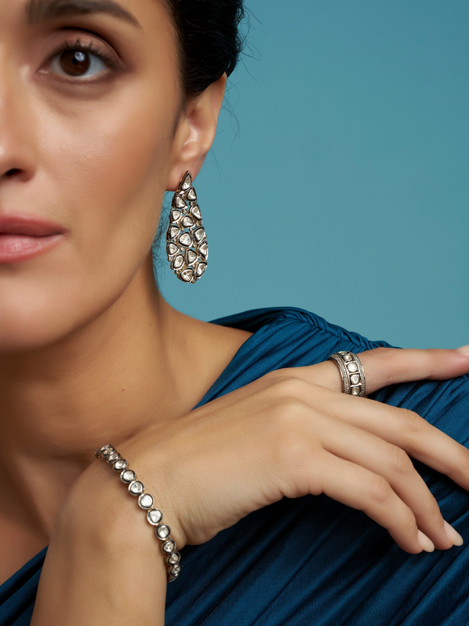 14k Gold and Silver Diamond and Polki Diamond Bracelet