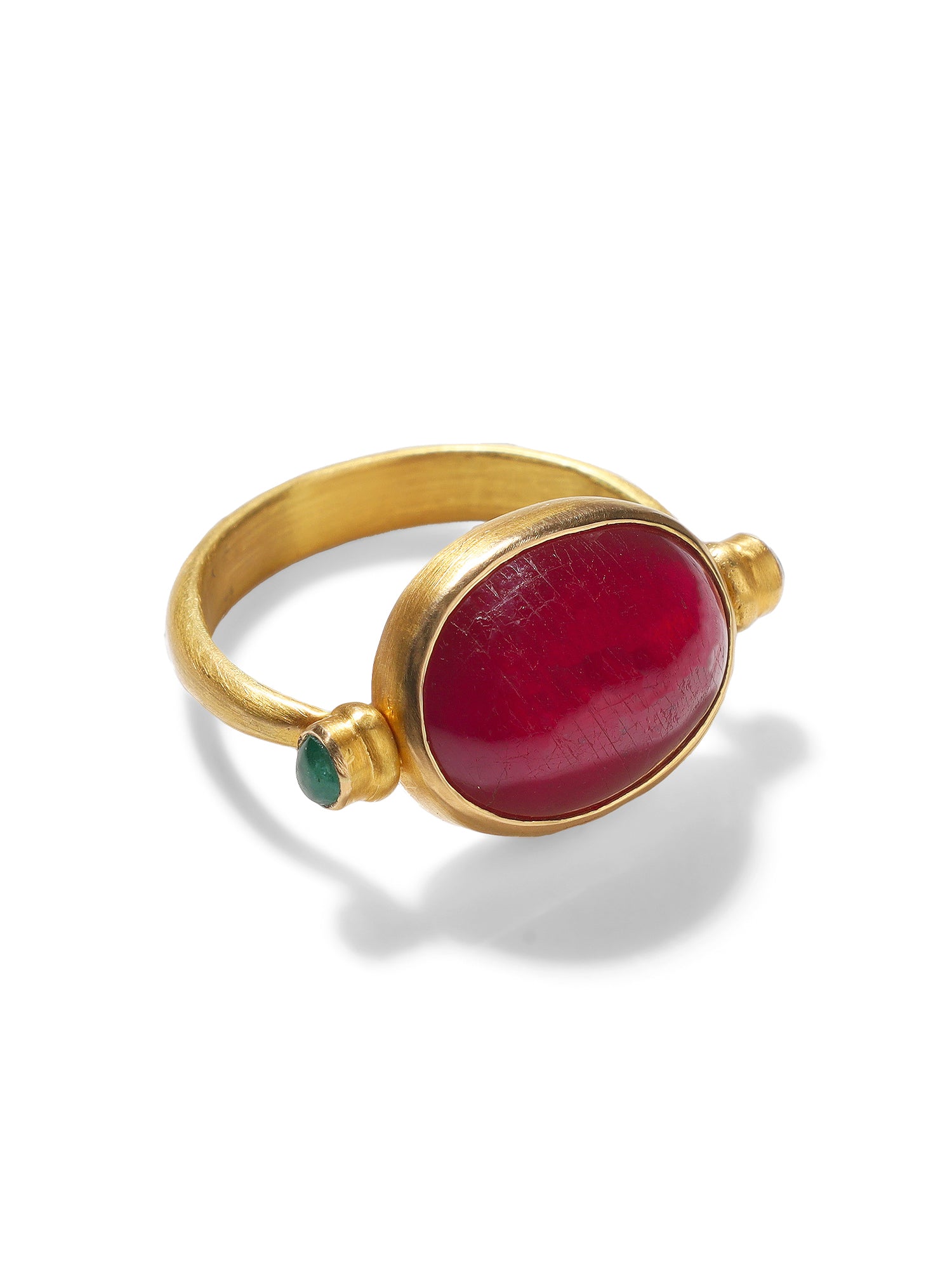 18k Yellow Gold Ruby and Emerald Ring