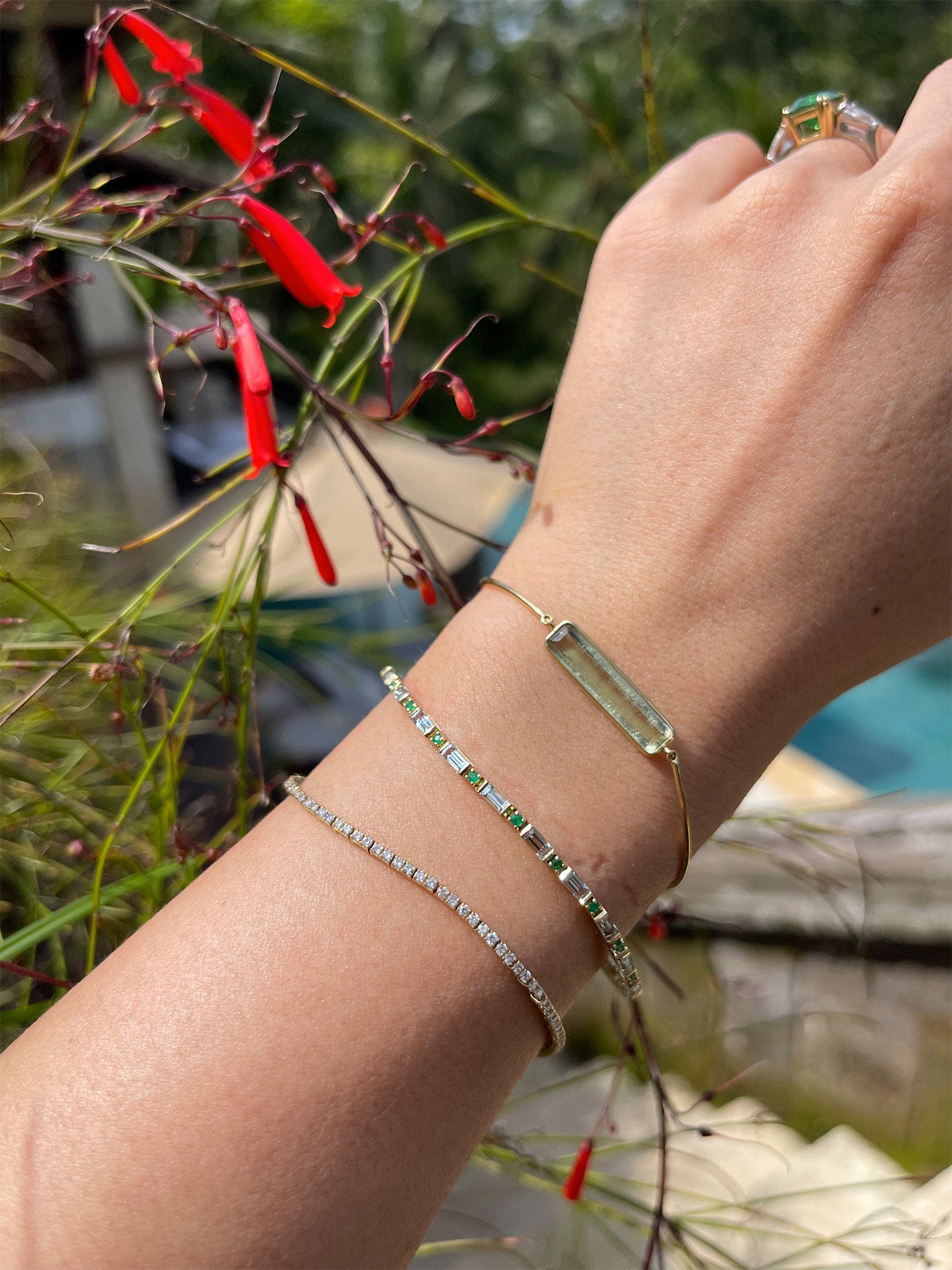 Aquamarine and Emerald Spring Tennis Bracelet