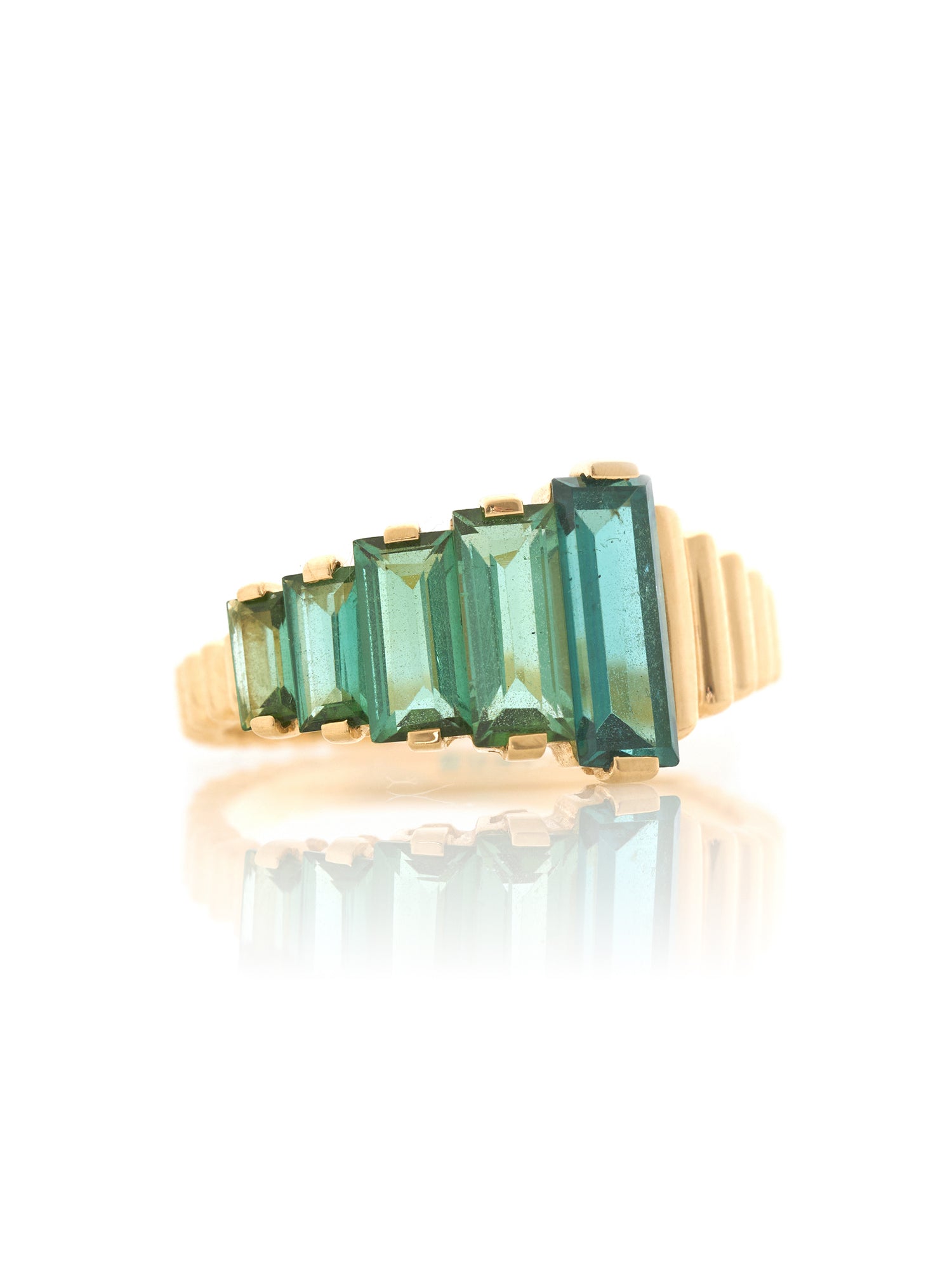 Indicolite and Green Tourmaline Crescendo Ring