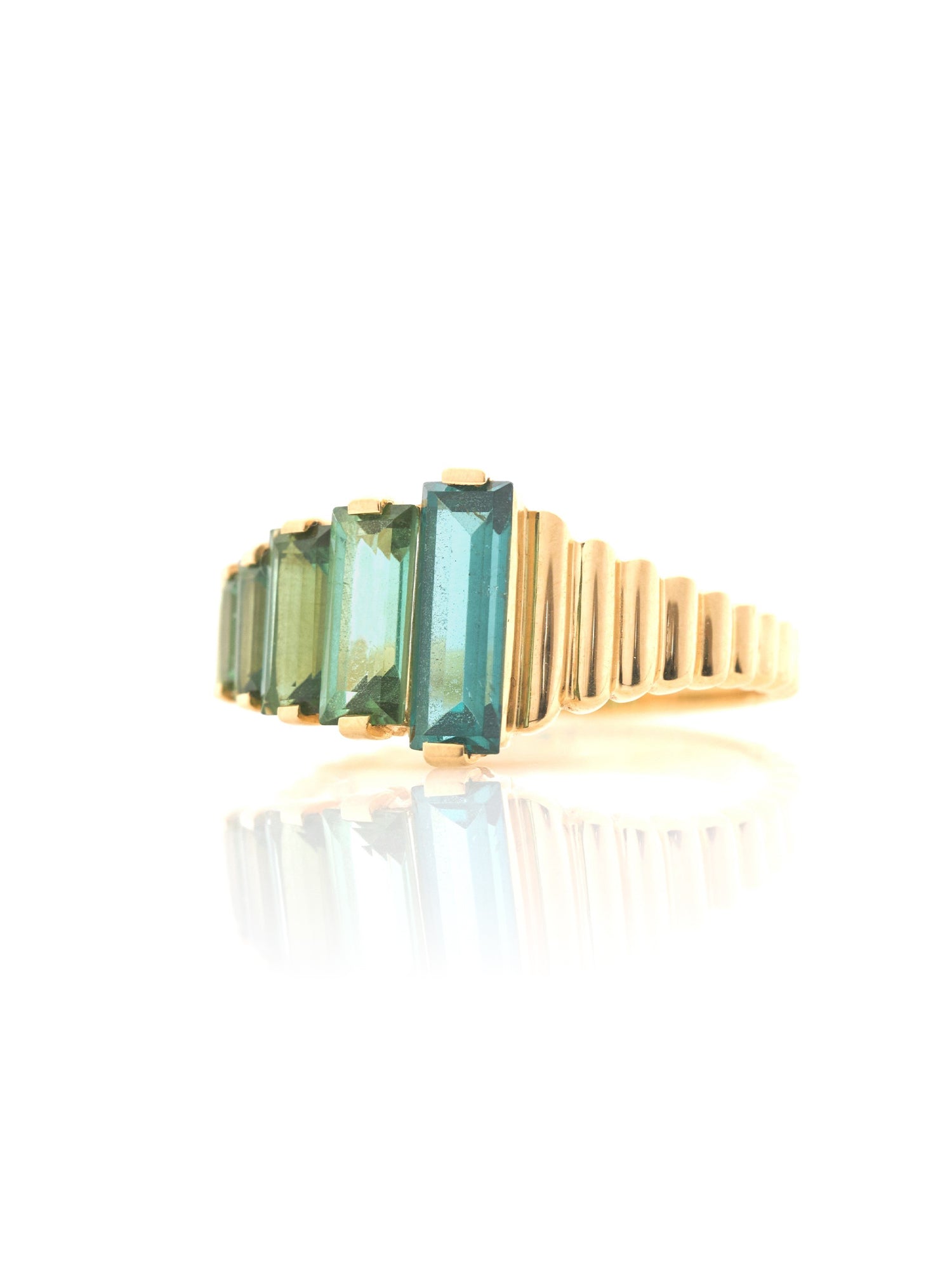 Indicolite and Green Tourmaline Crescendo Ring