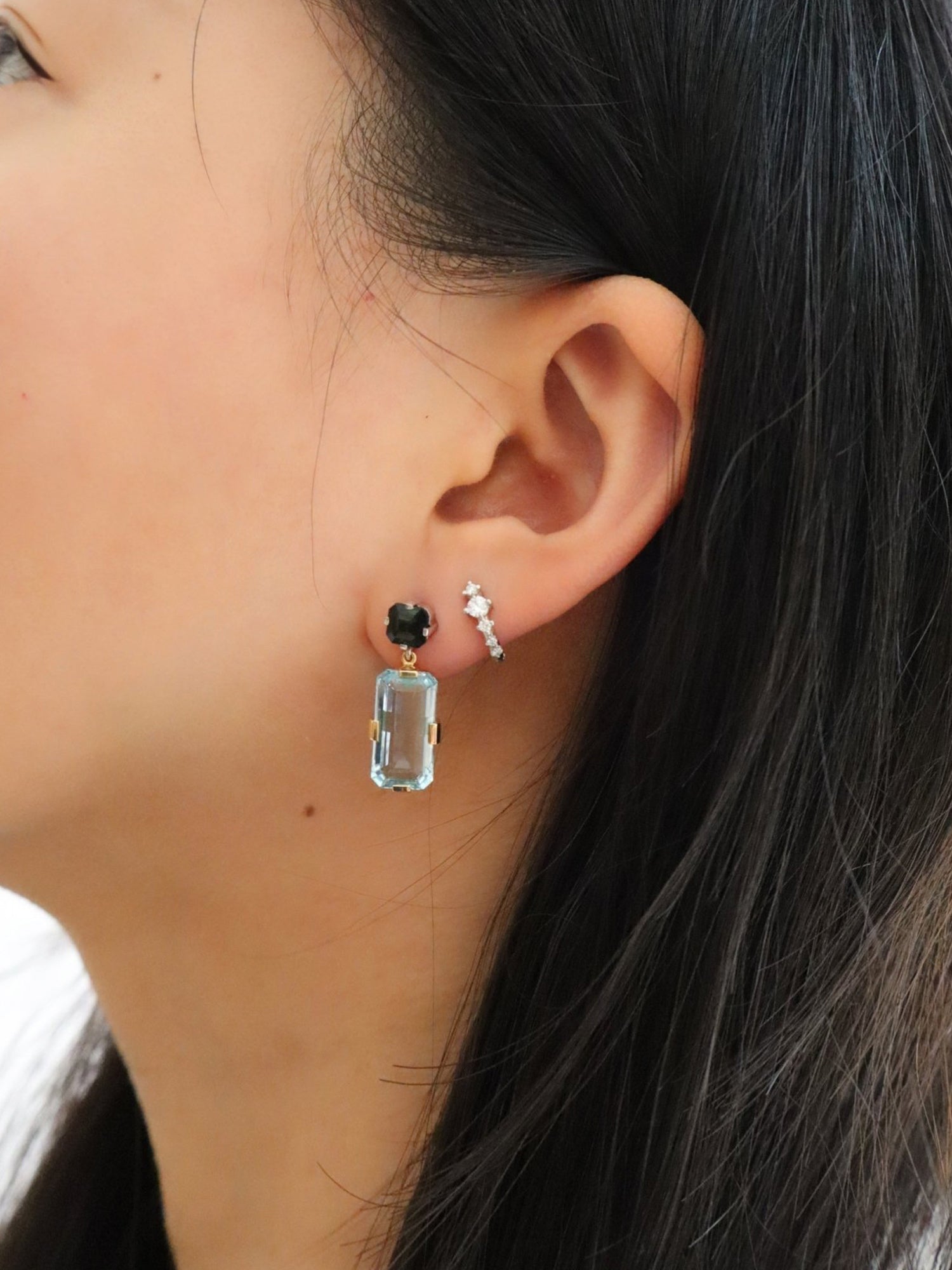 Aquamarine Tourmaline Bar Earrings