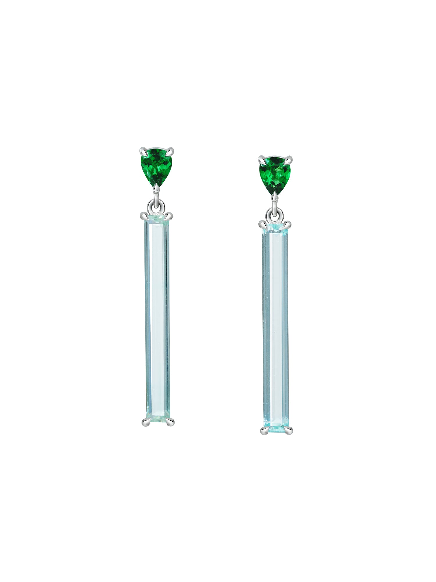 Big Aquamarine and Tsavorite Bar Earrings