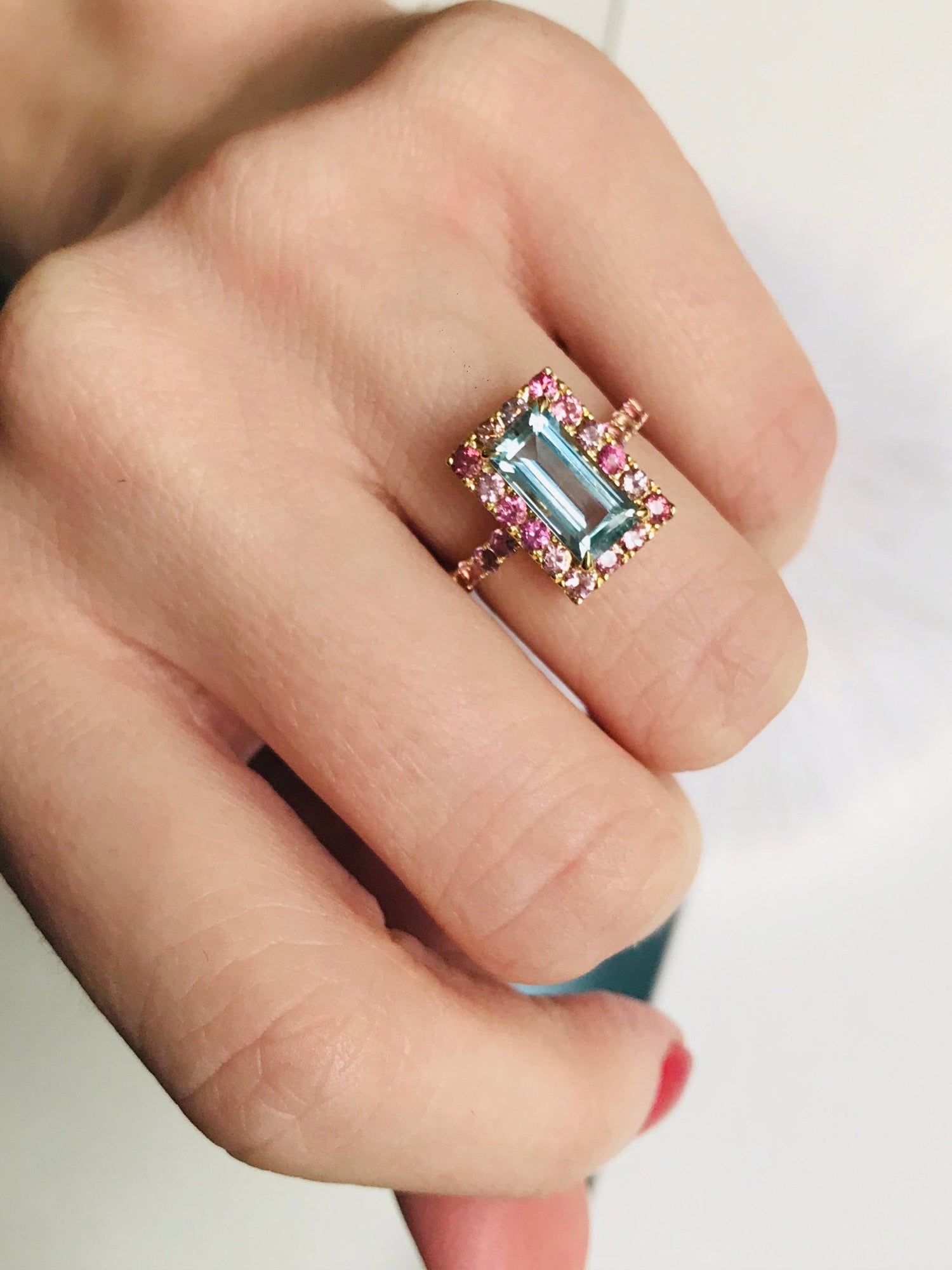 Aquamarine and Pink Tourmaline Candy Ring