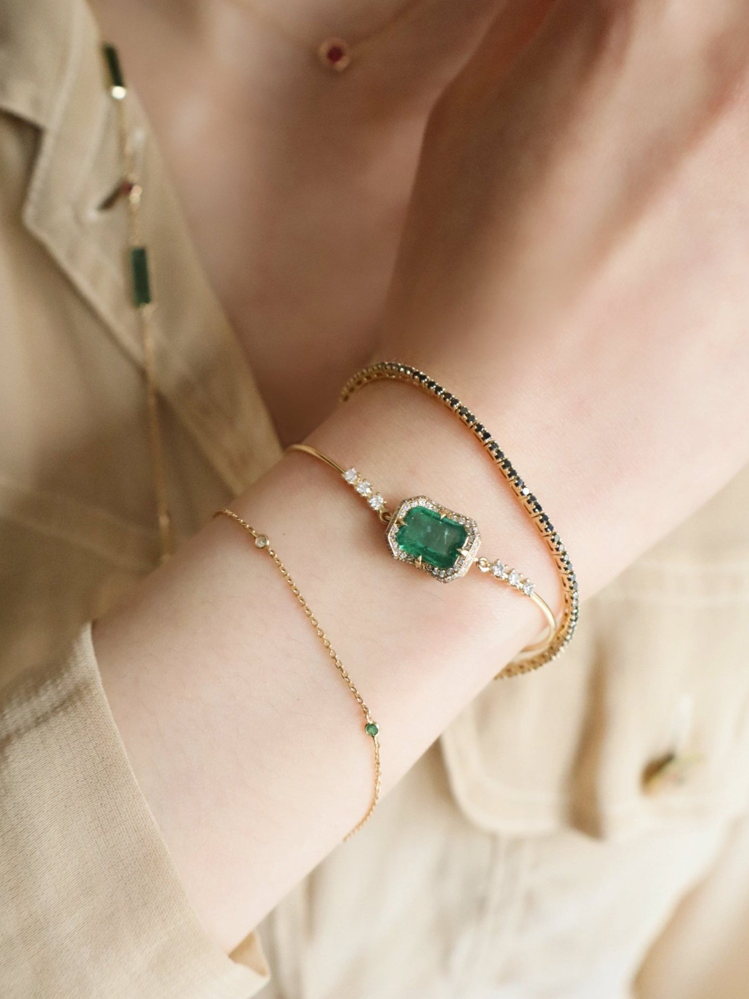 Emerald & Diamond Aurora Bangle