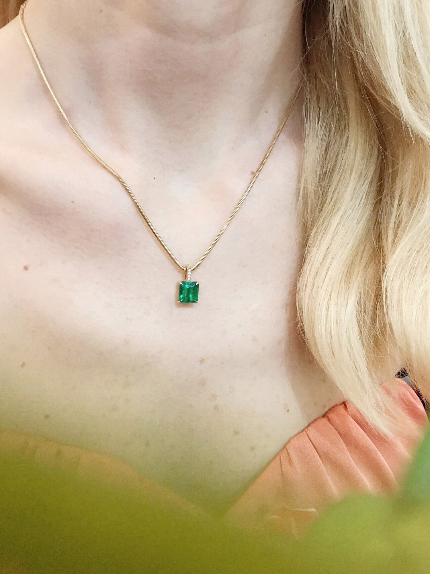Emerald and Diamond Supreme Bar Necklace