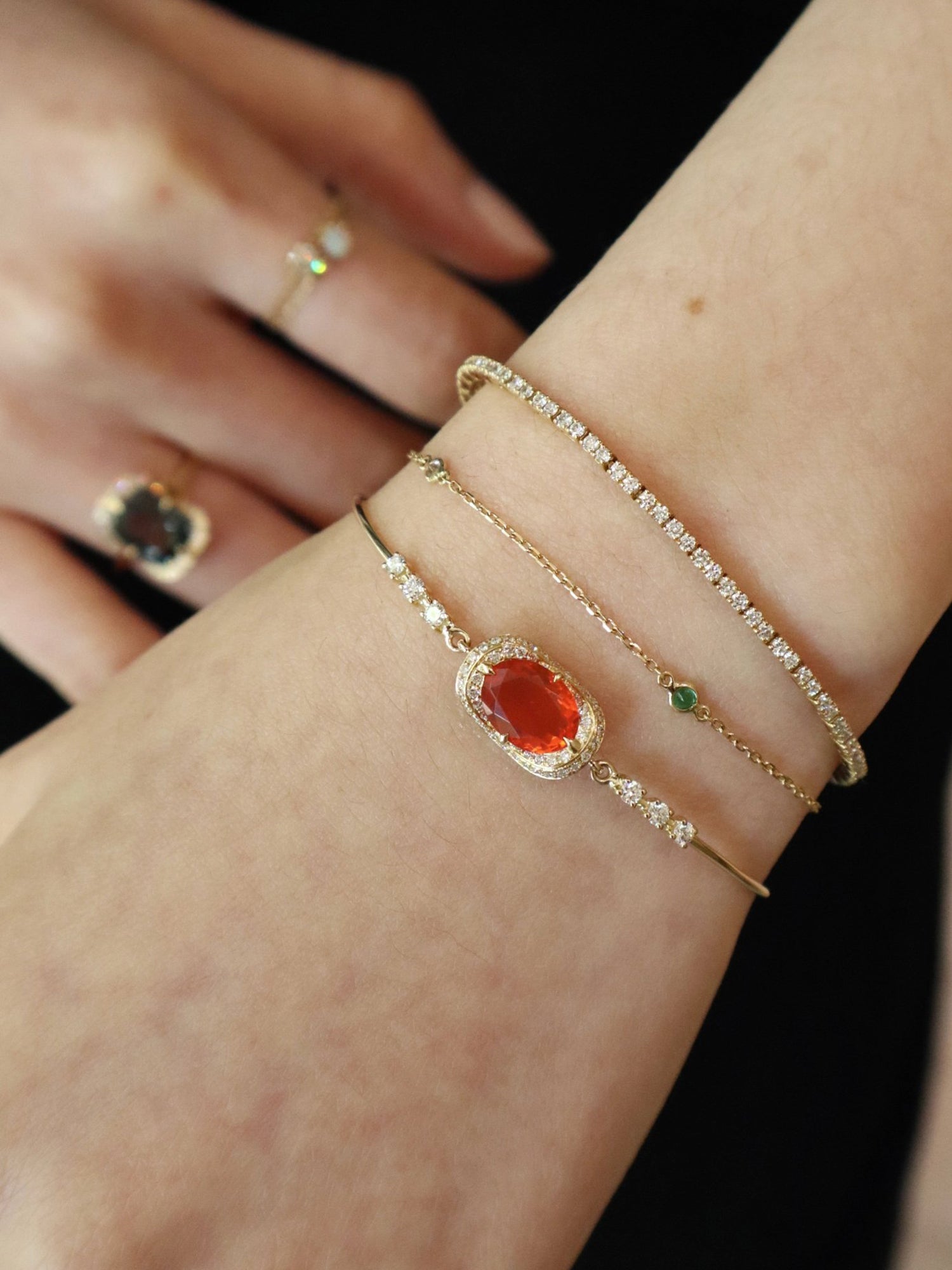 Fire Opal and Diamond Aurora Bangle