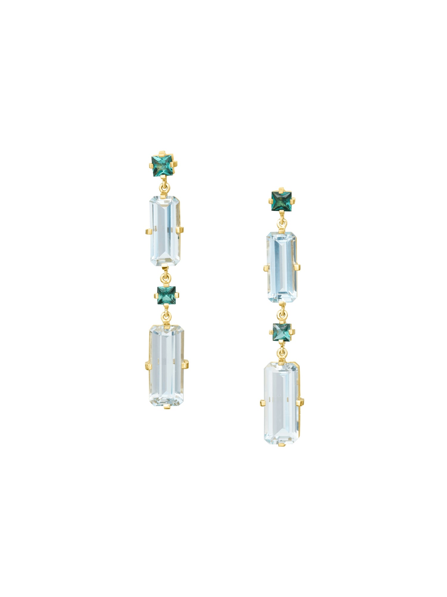 Lagoon Tourmaline and Aquamarine Cascade Bar Earrings