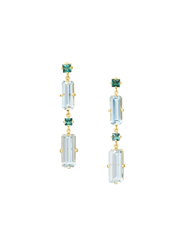 Lagoon Tourmaline and Aquamarine Cascade Bar Earrings