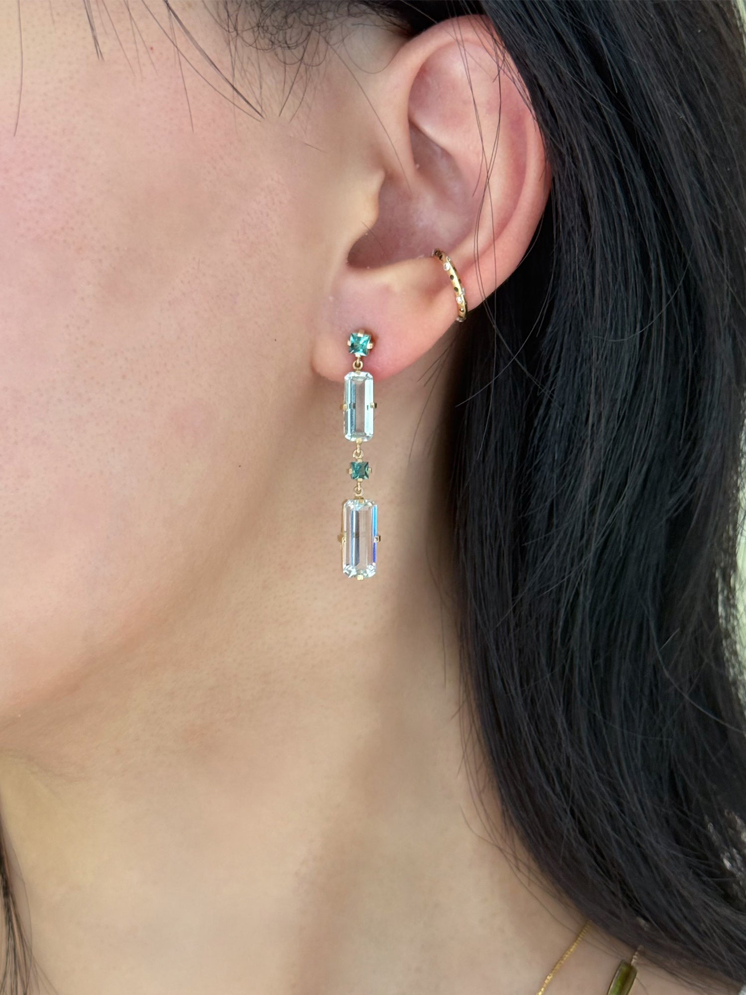 Lagoon Tourmaline and Aquamarine Cascade Bar Earrings