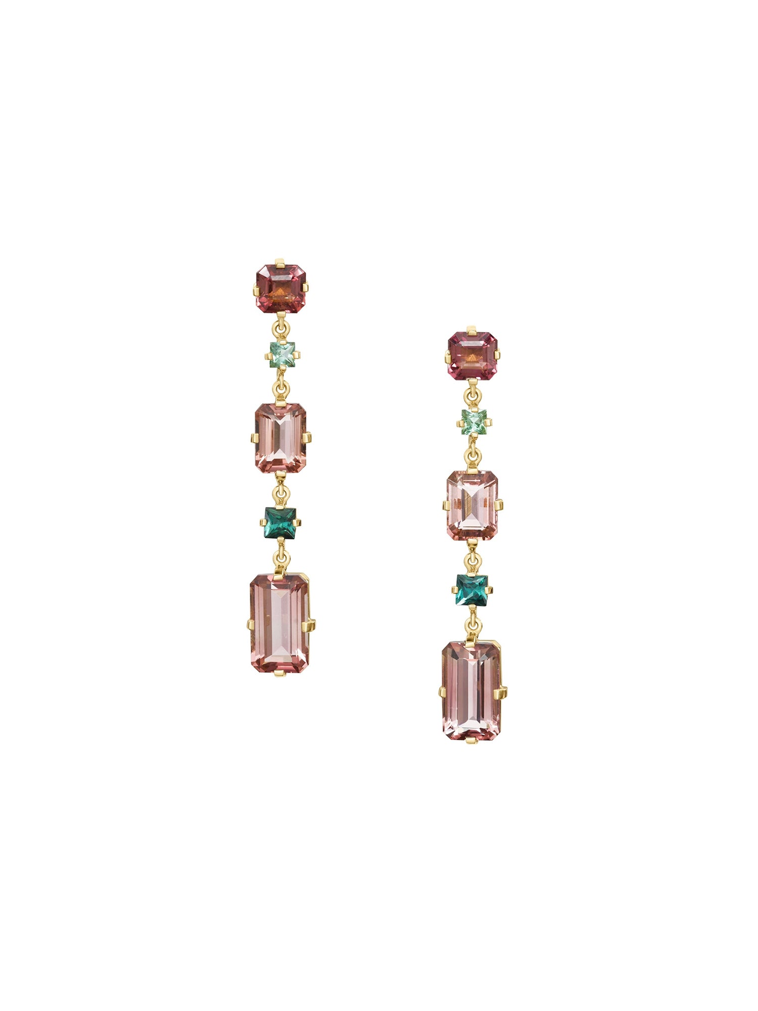 Pink Tourmaline and Indicolite Cascade Bar Earrings