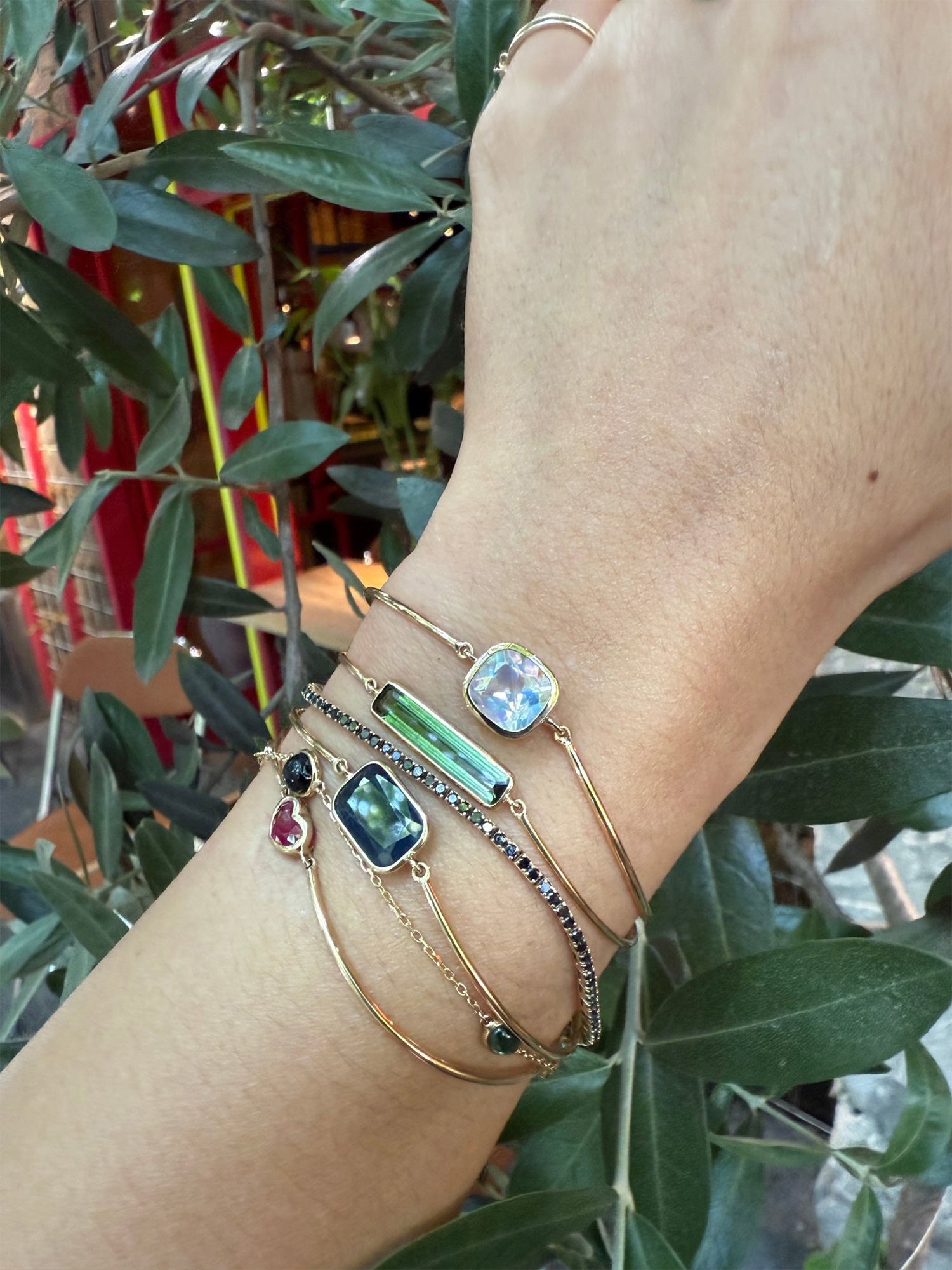 Rainbow Moonstone Cushion Bangle