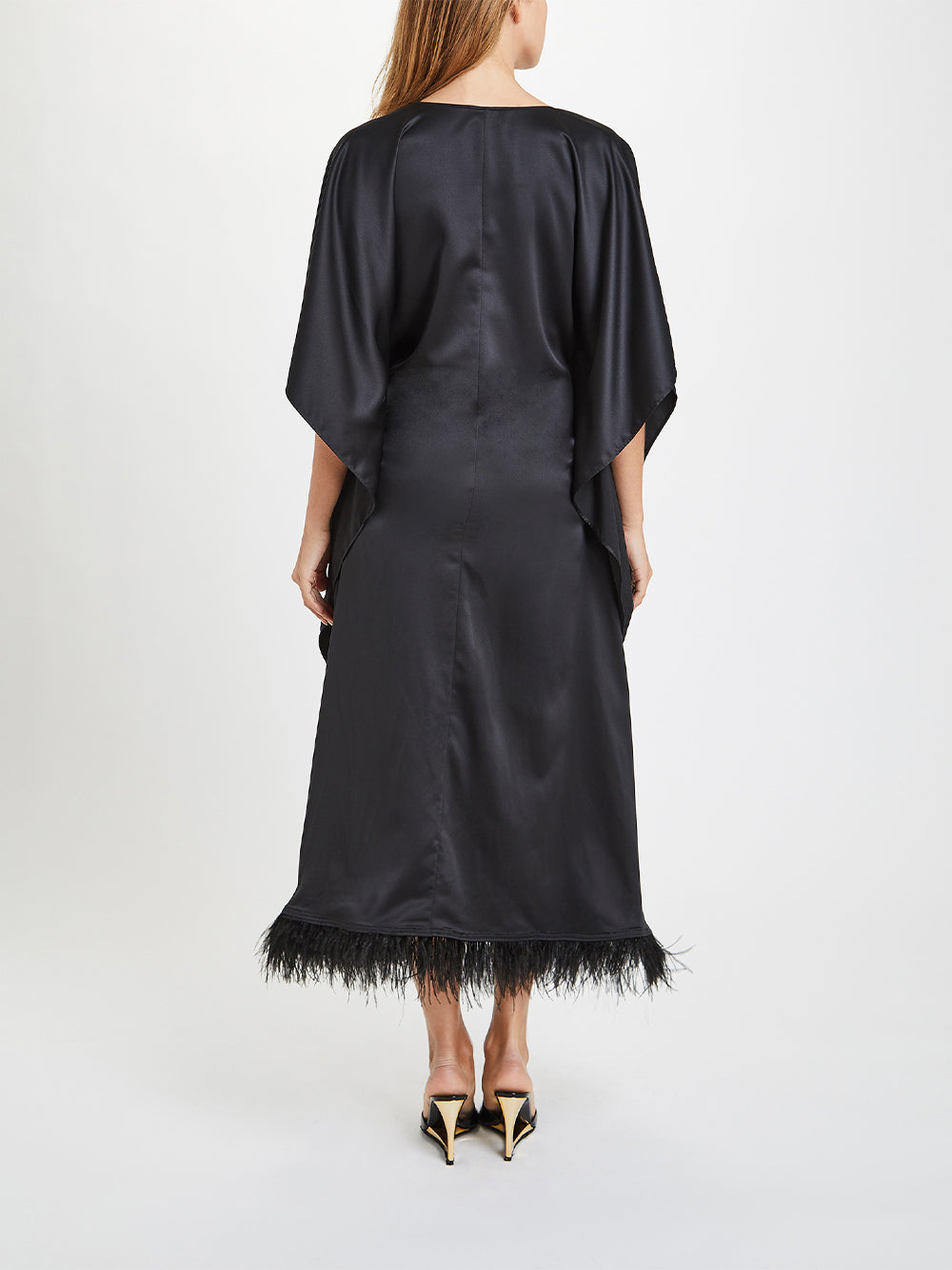 Black Satin with Black Ostrich Feather Caftan