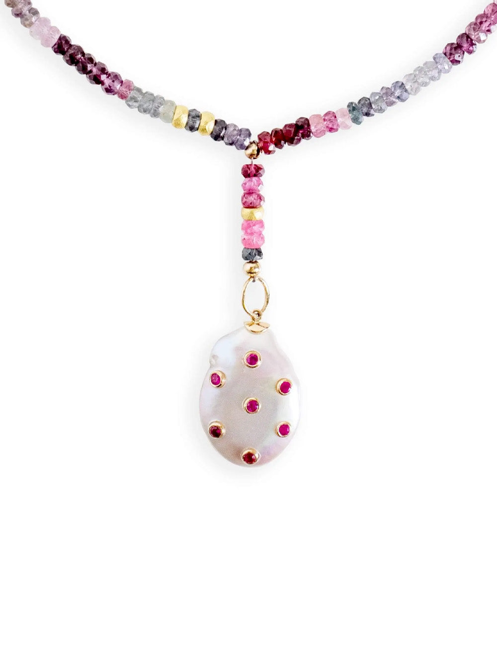 Rainbow Golden Pearl Oasis Paperclip Drop Necklace