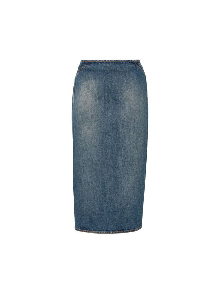 Navy denim pencil skirt sales