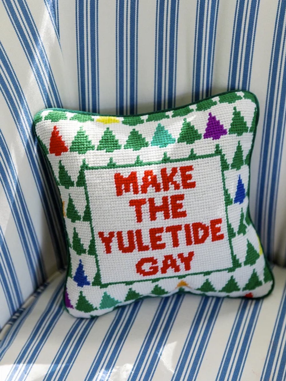 Make the Yuletide Gay Needlepoint Pillow